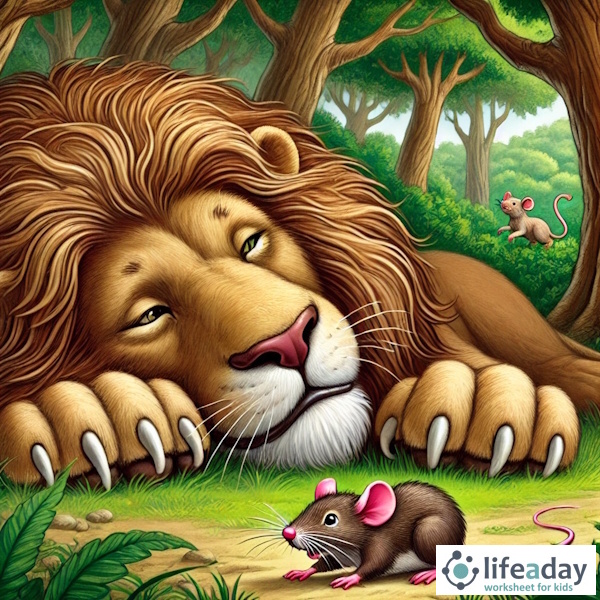 การ์ตูนสำหรับเด็ก ในรูปแบบ นิทานการ์ตูนสองภาษา เรื่อง The Lion And The Mouse